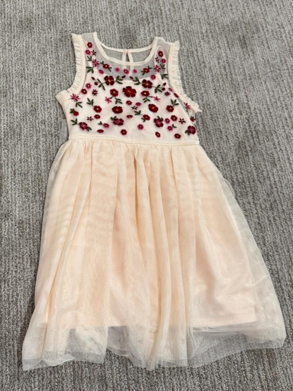 Cat & Jack Cream Tulle Dress with Red Floral Embroidery